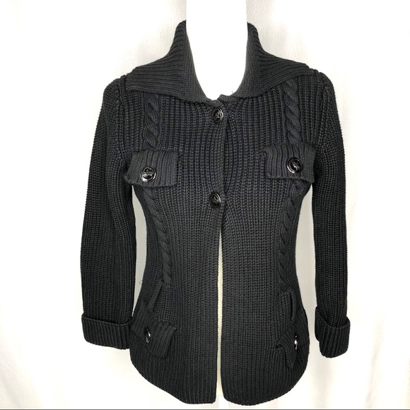 Barbara Bui Sweaters - Barbara Bui Black Heavy Cotton Cable Knit Sweater